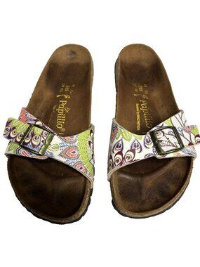 Birkenstock Papillio Buckle Strap White Green Patterned Sandals 10 Madrid